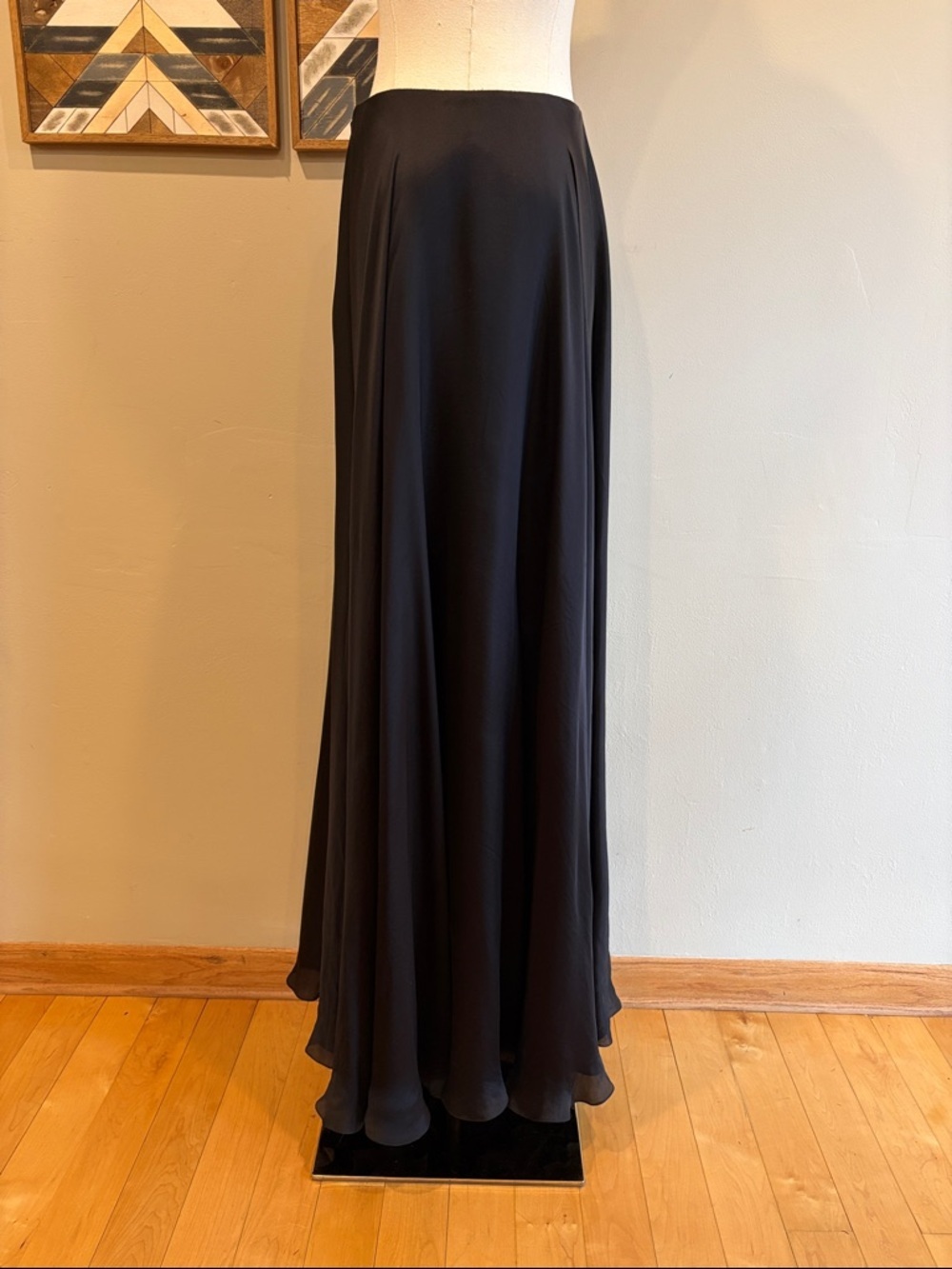 Vintage Ralph Lauren Collection Black A-Line Formal Silk Maxi Skirt size 4 - Picture 7 of 12